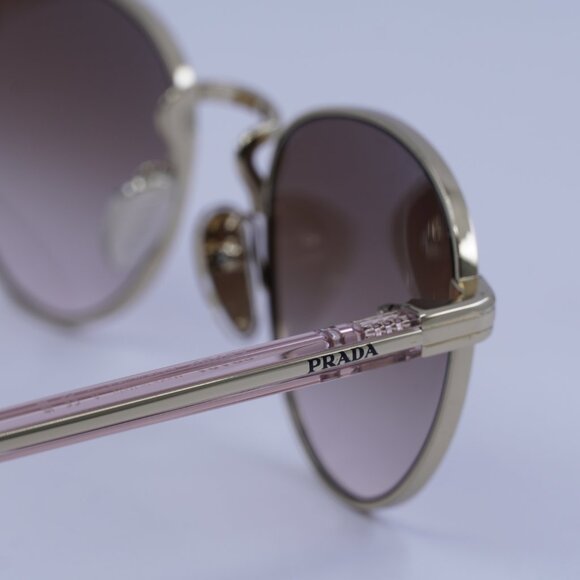 Prada PRB52S ZVN0A6 Sunglasses Pale Gold Round Frame, Brown Gradient Lenses main image 10